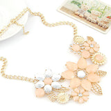 Fashion Elegant Women Pink Flower gold necklace Jewelry Choker Bib Statement Collar Chain Pendant Necklace
