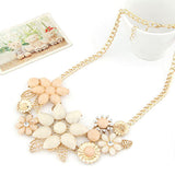 Fashion Elegant Women Pink Flower gold necklace Jewelry Choker Bib Statement Collar Chain Pendant Necklace