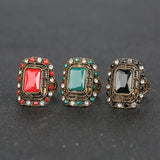 Fashion Green Ring Tibet Alloy Plating Gold Mosaic Resin Crystal Bijoux Femme Rings For Women