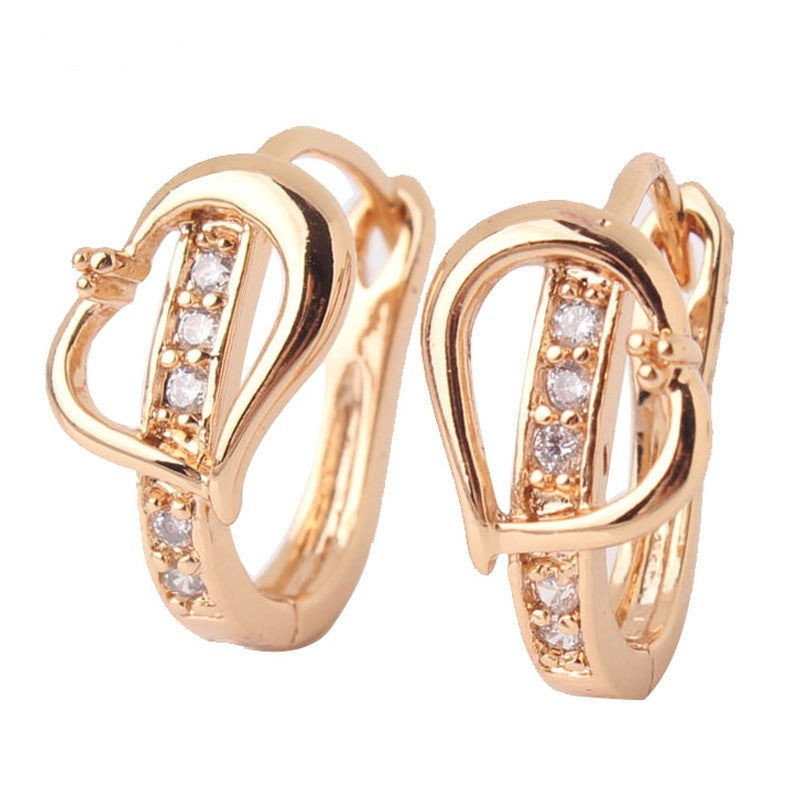 Fashion Heart Love Earrings for Women 18K Gold Plated White Stone Crystal CZ Zircon hoop Earrings Wedding Jewelry