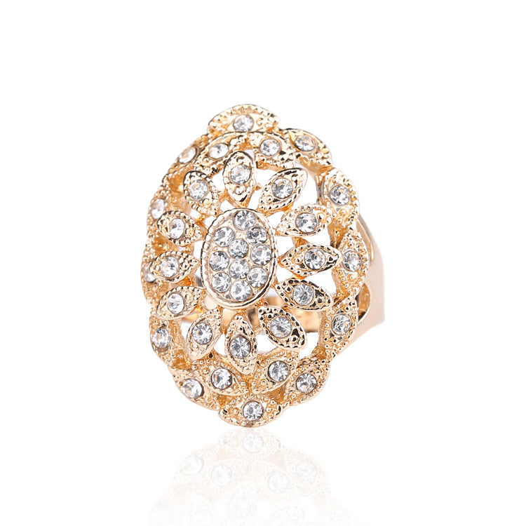 Fashion High Quality Bohemian 18K Gold Filled Ring Punk Mosaic Rhinestone Romantic Rings Anel Women Jewelry
