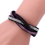 Fashion Jewelry 6 Layer Wrap Bracelets Slake Leather Bracelets With Rhinestone Crystals Bracelets Couple Bracelets