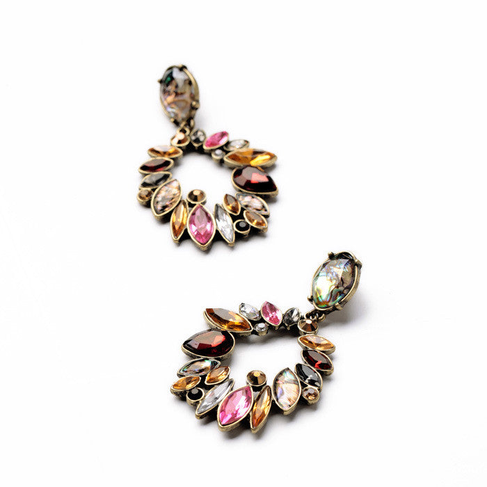 Fashion Jewelry Elegant Colorful Rhinestone Big Round Earrings for Women Fashion Long Drop Earrings Accessories