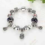 Fashion Jewelry Enamel Silver Bracelet European Murano Glass Beads Crystal Heart Charm Bracelet Bangle for Women 