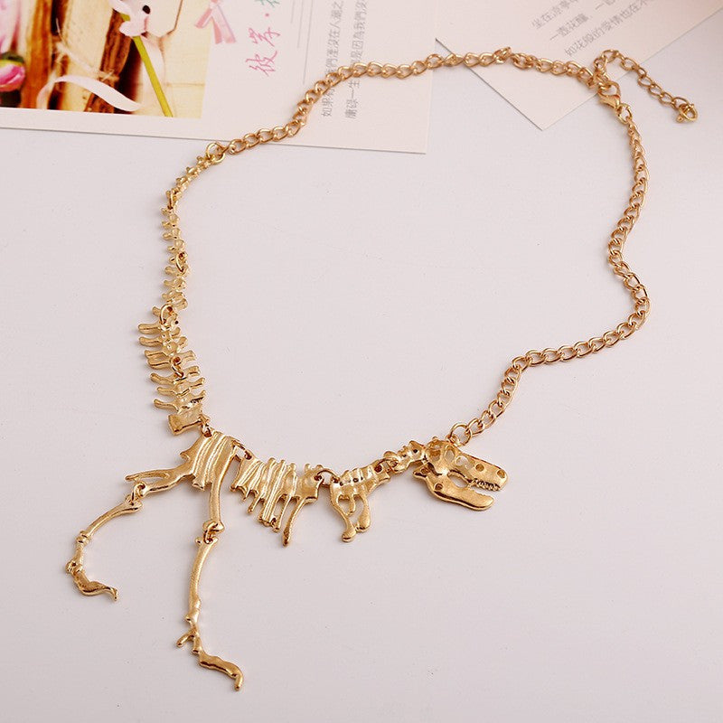 Fashion Jewelry Gothic Tyrannosaurus Rex Skeleton Dinosaur Pendant Necklace Gold Silver Chain Choker Necklace For Women