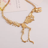 Fashion Jewelry Gothic Tyrannosaurus Rex Skeleton Dinosaur Pendant Necklace Gold Silver Chain Choker Necklace For Women