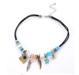 Fashion Jewelry New Turquoise Pendant Necklaces Blue Beads Shell Leaf Shape Handcraft Rope Chain Necklace Statement Bijoux