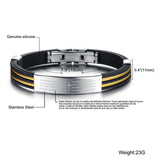 New Fashion Jewelry Punk Gold Stainless Steel Cross Black Genuine Silicone Men Bracelet Male Bangles