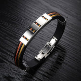 Fashion Jewelry Punk Rose Gold Stainless Steel Black Genuine Silicone Men Bracelet Male Bangles