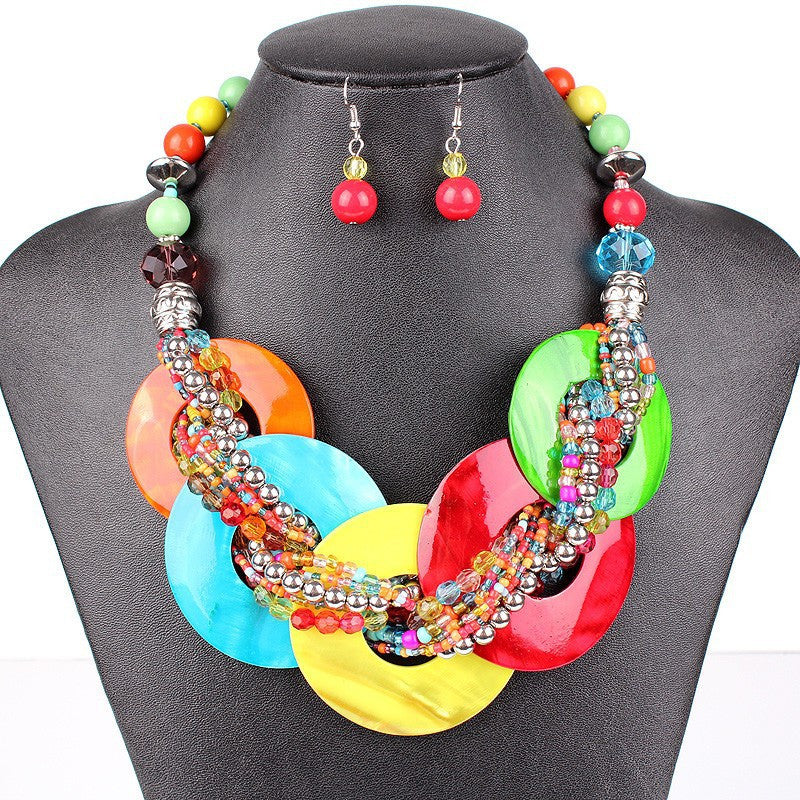 Fashion Jewelry Sets Shell Pendant Resin Beads Bright 8Colors Fashion Design Party Gift
