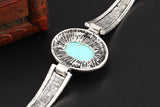 Fashion Jewelry Turquoise Stone Bracelet Silver Plated Flower Alloy Metal Carved Charm Link Chain Bracelets brazalete