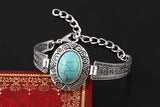 Fashion Jewelry Turquoise Stone Bracelet Silver Plated Flower Alloy Metal Carved Charm Link Chain Bracelets brazalete