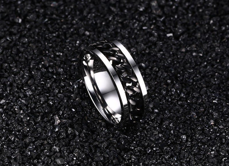Fashion Men's Ring The Punk Rock Accessories Stainless Steel Black Chain Spinner Rings For Men