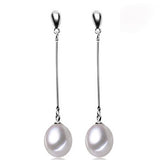 Fashion Natural Culture 8-9mm rice shape black Pearl Earrings Long Ear line For Girl Wondful Party Fine Jewelry