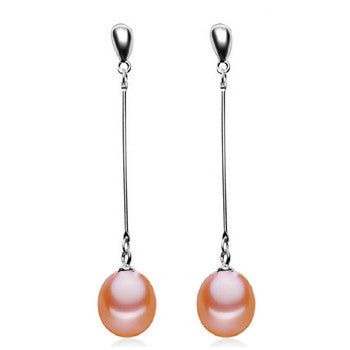 Fashion Natural Culture 8-9mm rice shape black Pearl Earrings Long Ear line For Girl Wondful Party Fine Jewelry