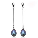 Fashion Natural Culture 8-9mm rice shape black Pearl Earrings Long Ear line For Girl Wondful Party Fine Jewelry