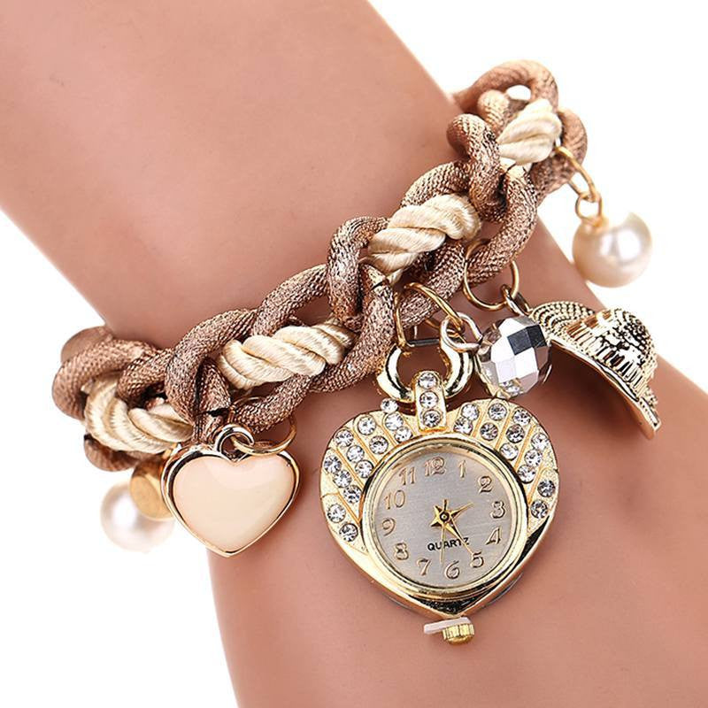 Fashion New Luxury Fashion Stainless Steel Heart Gold Wristwatch Quartz Watch Electronics Women Watches