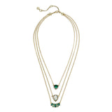 Fashion Personality Geometric Emerald Pendant Three Layers Brand Necklace 