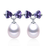 Fashion Purple Crystal Earrings,high quality natural pearl drop earring for women/girls