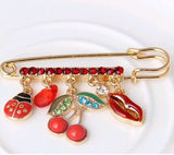 Fashion Rhinestone Crystal Pin Type bug Cherry Stones Lips Brooch Jewelry For Women Jewellery