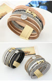 Fashion Rhinestone Lucky Letter Multilayer Leather Bracelet Bangles with Wide Magnetic Wristband Jewelry For Women men gift