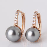 Fashion Round Ball Crystal Zirconia Jewelry 18K Gold Plated Hoop Earrings White/Gray Pearl Wedding Earring for Women 