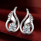 Fashion Trendy 925 Sterling Silver Bijoux For Women 2 Colors Setting Zircon Angel's Wings Stud Earrings