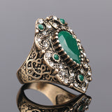 Fashion Vintage Engagement Rings Black Water Drops Resin Mosaic AAA Crystal plated Ancient Gold Jewelry