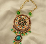 Fashion Women Ethnic Shiny Crystal Green Flower Pendent Necklace & Earring Statement Jewelry Sets