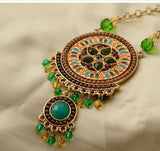 Fashion Women Ethnic Shiny Crystal Green Flower Pendent Necklace & Earring Statement Jewelry Sets
