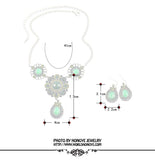 Fashion Women Ethnic Shiny Crystal Green Flower Pendent Necklace & Earring Statement Jewelry Sets