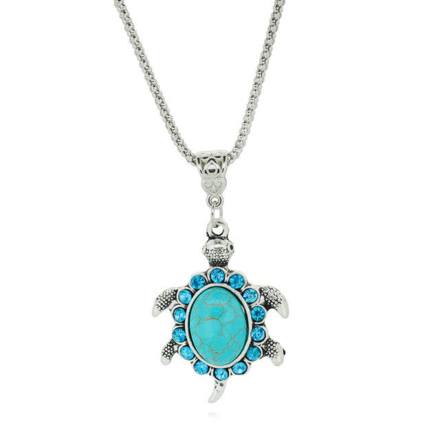 Female Tortoise Pendant Drop Necklace Silver Plated Green Turquoise Exquisite Costume Accessory Women statement necklace Jewelry