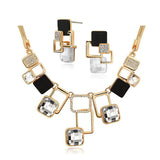 Fine Jewelry sets New Fashion Gold Plated Filled Rhinestone Crystal Acrylic Geometric Necklace Earring Jewellery Set For Women