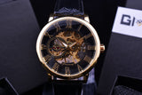 Forsining 3d Logo Design Hollow Engraving Black Gold Case Leather Skeleton Mechanical Watches Men Luxury Brand Heren Horloge