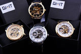 Forsining 3d Logo Design Hollow Engraving Black Gold Case Leather Skeleton Mechanical Watches Men Luxury Brand Heren Horloge