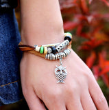 Genuine Cow Leather Bracelets Womens Lovely Animal Hollow Owl Pendant Charm Bracelet & Bangle Women Wristband Wrap