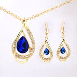 Wedding Jewelry 18k Yellow Gold Plated Sapphire Austrian Crystal Necklace+Earrings Jewelry Sets