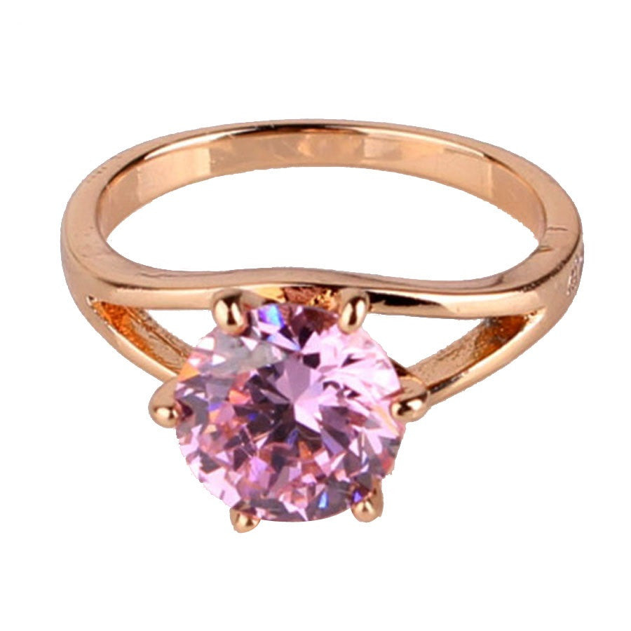 Fashion Brand Wedding Ring 18k Gold Plated Finger Ring Simple Big Pink Crystal Cubic Zirconia Band Jewelry for Women