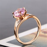 Fashion Brand Wedding Ring 18k Gold Plated Finger Ring Simple Big Pink Crystal Cubic Zirconia Band Jewelry for Women 