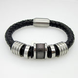 Genuine Leather Bracelet Men Stainless Steel Leather Braid Bracelet With Magnetic Buckle Claps pulseiras masculina