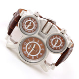 Genuine Leather Strap wristwatches OULM Sports Watch Multiple Time Zone quartz watches dive watch