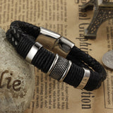 Genuine leather bracelet men stainless steel leather braid Bracelet with magnetic buckle claps