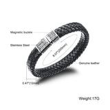 Genuine leather bracelet men stainless steel leather hand woven Bracelet w/ magnetic buckle punk rock
