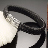 Genuine leather bracelet men stainless steel leather hand woven Bracelet w/ magnetic buckle punk rock