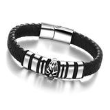 Genuine Leather Skeleton Stainless Steel Bracelets & Bangles Male Jewelry European & American Mens Bracelet