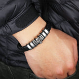 Genuine Leather Skeleton Stainless Steel Bracelets & Bangles Male Jewelry European & American Mens Bracelet 