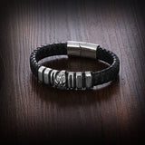 Genuine Leather Skeleton Stainless Steel Bracelets & Bangles Male Jewelry European & American Mens Bracelet
