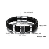 Genuine leather bracelet men stainless steel leather braid Bracelet with magnetic buckle claps