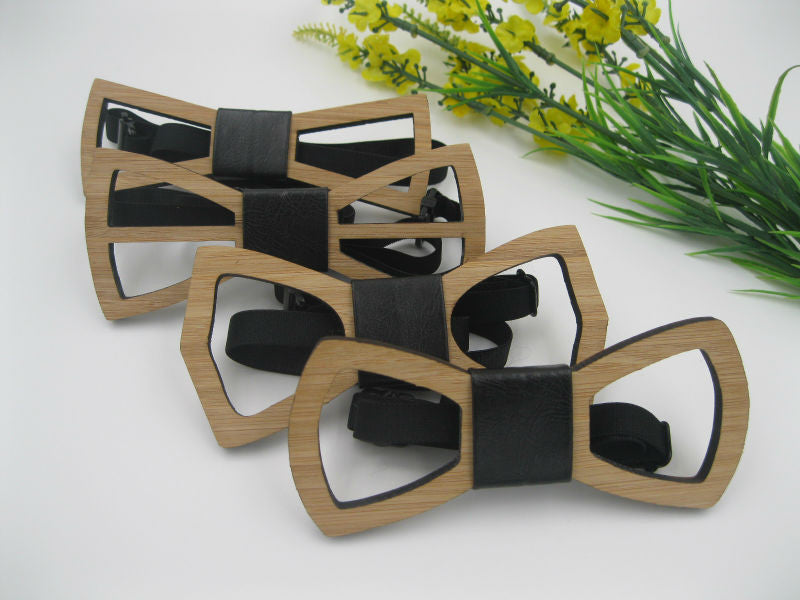 Geometric Design Wooden Bow tie European Man Accessory Laser Cutout Wood Hip Hop Bow Tie