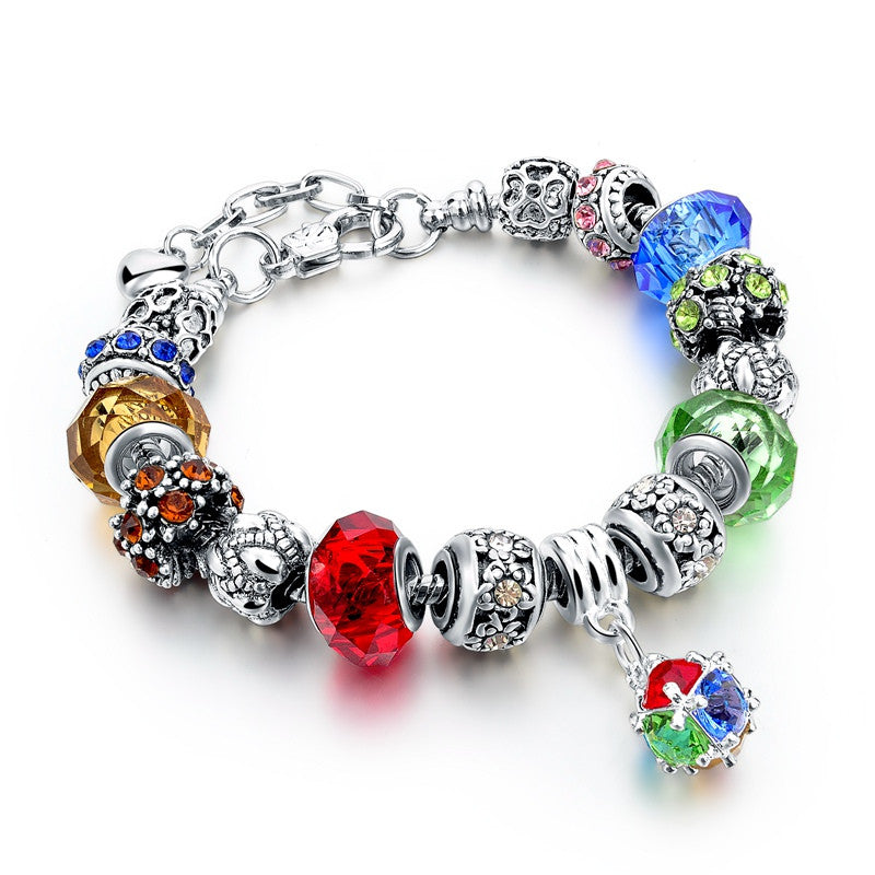 Fashion DIY Crystal&Glass Beads Charm Bracelets For Women Snake Chain Bracelets & Bangles